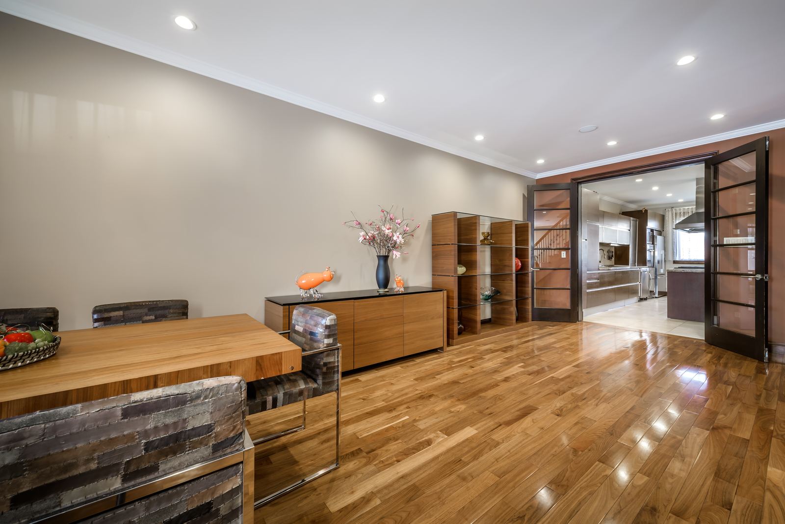 Newly installed hardwood flooring in a bright living room